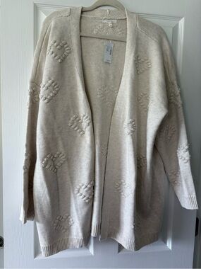 Maurices Cream Open-Front Heart Embossed Cardigan